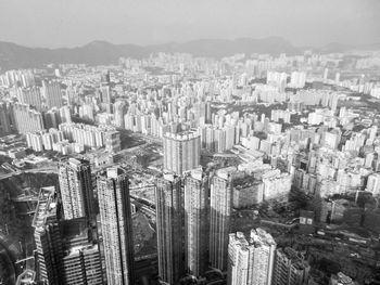 High angle view of modern buildings in city