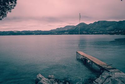 Scenic view of lake against sky during sunset