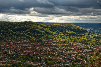 High angle view of townscape against sky