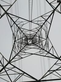 Low angle view of electricity pylon against clear sky