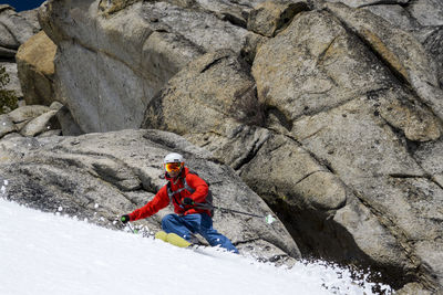 Man skiing down mountain in tahoe