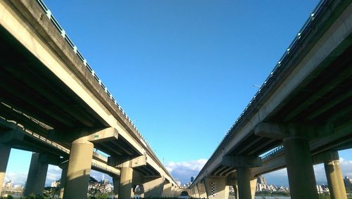 Low angle view of built structure against clear blue sky