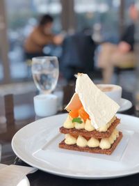 Close-up of ice cream in plate on table