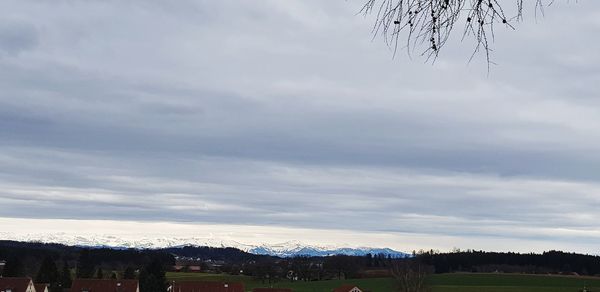 Scenic view of landscape against sky during winter