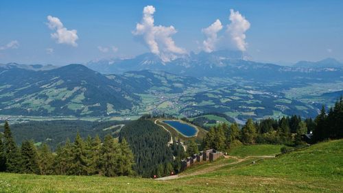 Panoramic view of landscape and mountains against sky