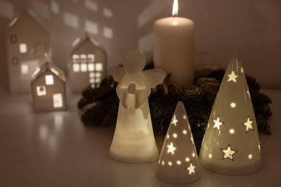 Close-up of illuminated christmas decoration at home