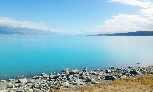 Scenic view of calm sea against blue sky