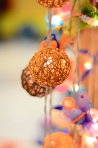 Close-up of illuminated lanterns