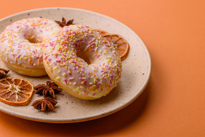 Close-up of donut in plate