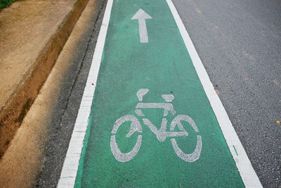 High angle view of arrow symbol on road