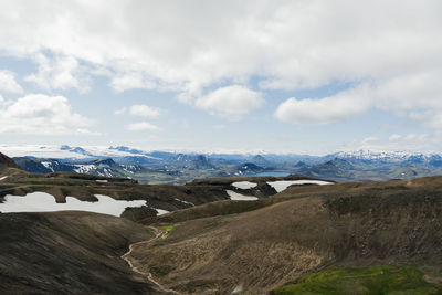 View of landscape in iceland on a nice sunny day during famous laugavegur trail