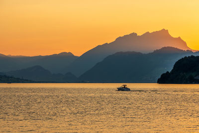 Sunset at lake lucerne in switzerland.