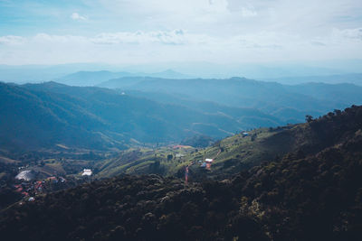 High angle view of mountain range against sky