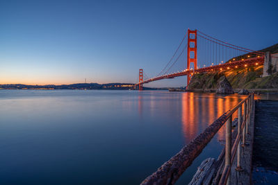 View of suspension bridge at dusk