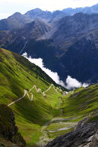 High angle view of mountains against sky