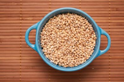 High angle view of breakfast in bowl on table