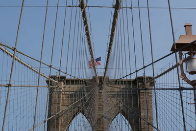 Low angle view of suspension bridge against sky