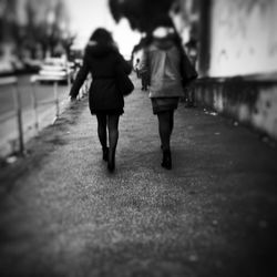 Rear view of people walking on street
