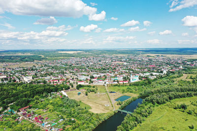 High angle view of townscape against sky