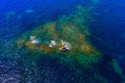 High angle view of boat in sea