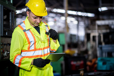 Man working with umbrella