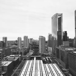 High angle view of buildings against sky