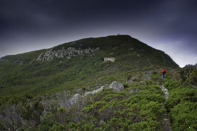 Scenic view of mountain against cloudy sky