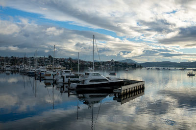 Boats moored in harbor