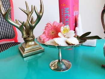 Close-up of flowers on table