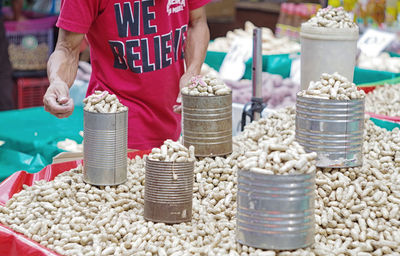 Various food on display at market stall