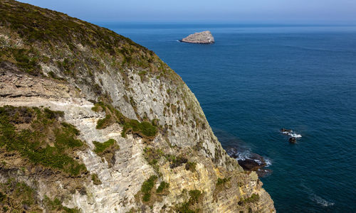 High angle view of sea and rocks