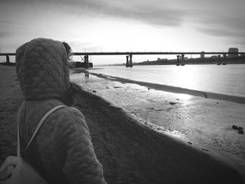 Rear view of man looking at sea against sky