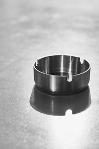 High angle view of coffee cup on table