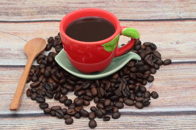 Close-up of coffee cup on table