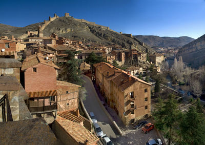 High angle view of buildings in city