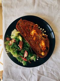 High angle view of meal served on table