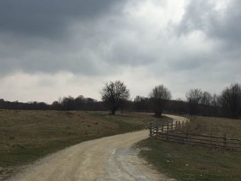 Dirt road passing through field