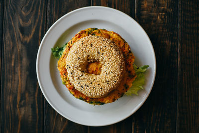 High angle view of breakfast served on table