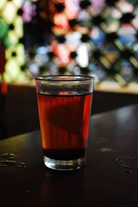 Close-up of beer in glass on table