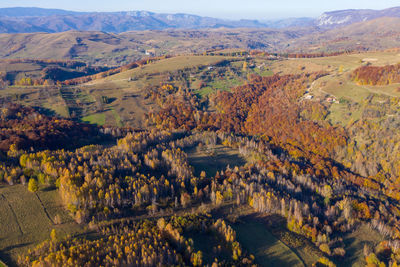 Autumn countryside aerial drone image in transylvania, romania