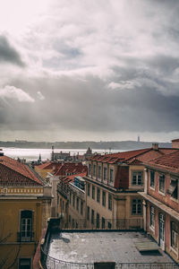Houses in town against sky
