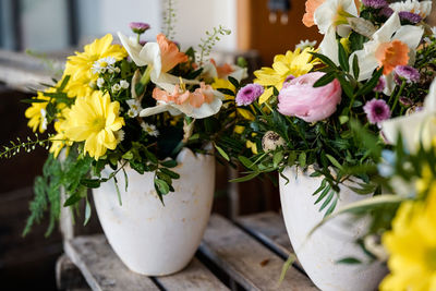 Close-up of white flower vase on table