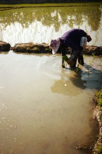 View of working in water