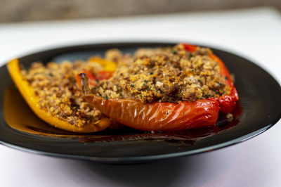 Close-up of food in plate on table