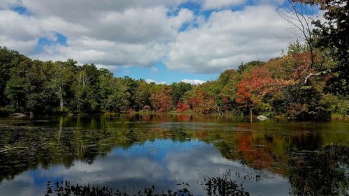 Scenic view of lake against sky during autumn