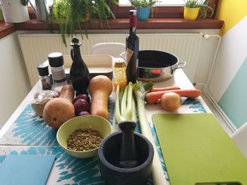 High angle view of food on table at home