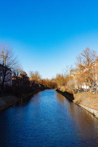 Scenic view of river against clear blue sky