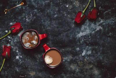 High angle view of coffee on table