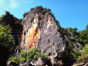 Low angle view of rock formations against sky