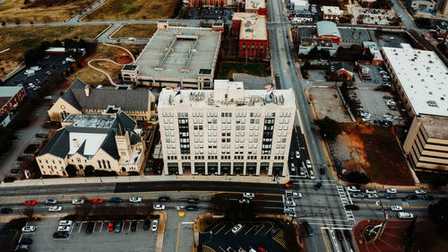 High angle view of cars in city